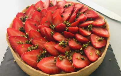 Tarte aux fraises, pesto menthe-pistache