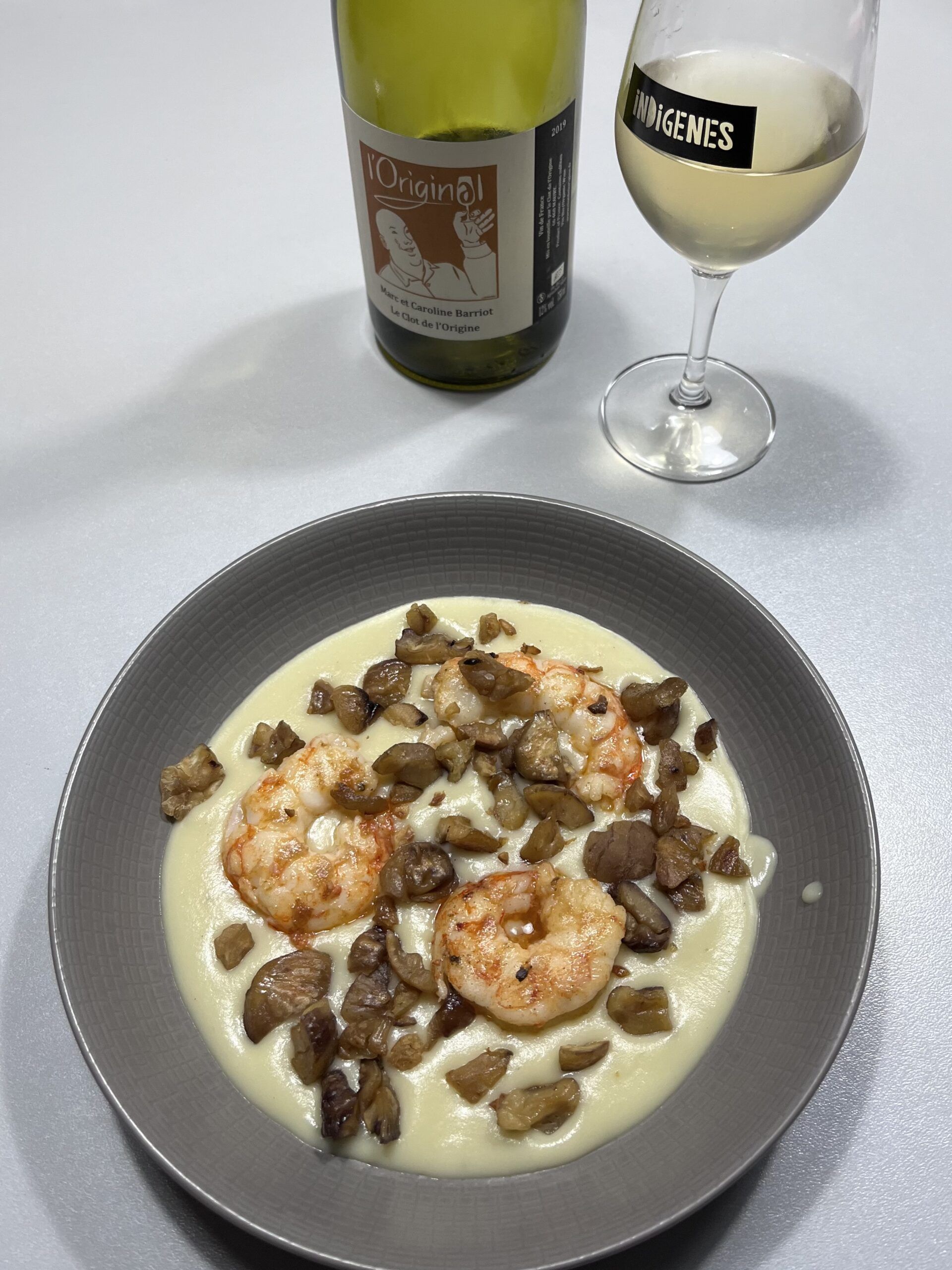 Mousseline de panais aux gambas