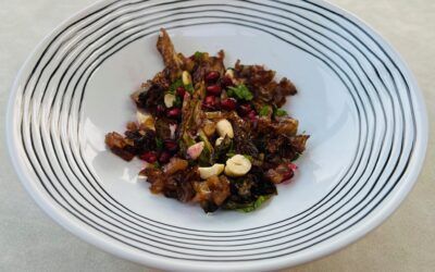 Sucrine braisée, noix de cajou et grenade