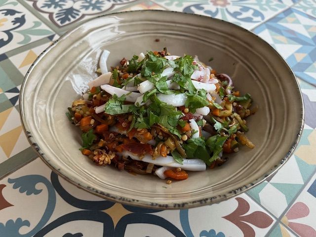 Boulgour et calamars nacrés