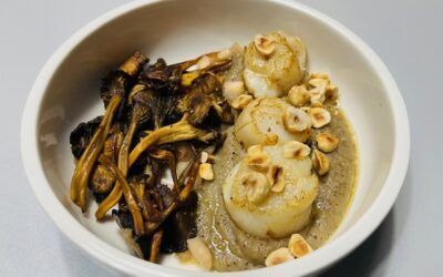 Saint-Jacques, topinambour café, girolles