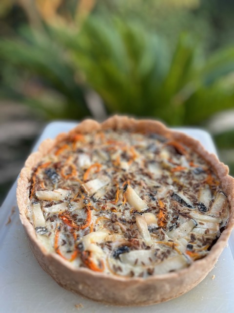 Tarte à la carotte, chèvre et cumin 
